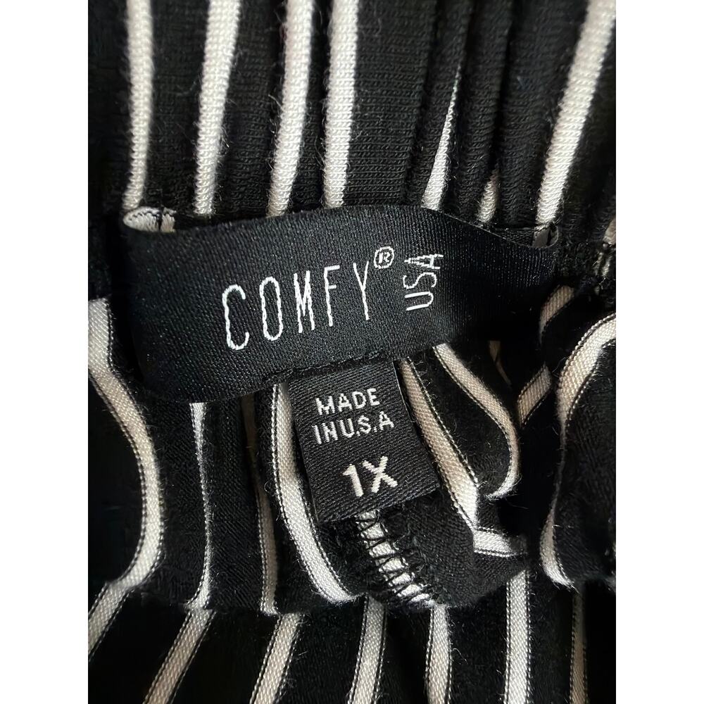 NWT Comfy USA Black White Striped Wide Leg Lounge Pants Size 1X Made in USA - Picture 5 of 8